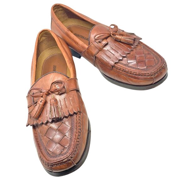Johnston‎ & Murphy Brown Leather Lattice Vamp Tassel Loafers - Picture 6 of 11